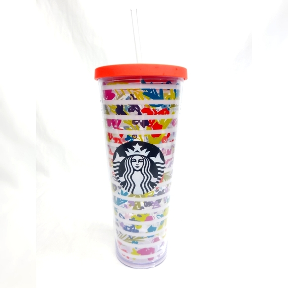 Rare! Starbucks Tumbler 2017 Spring Floral Stripe - Picture 1 of 6